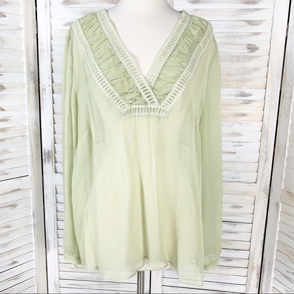 Lane Bryant | Light Green V-Neck Sheer Silk Blouse